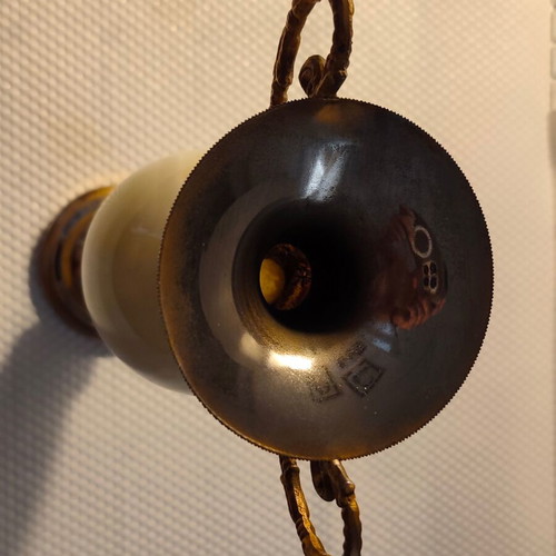Vase of natural onyx with bronze handles, 25cm, elegant collectible