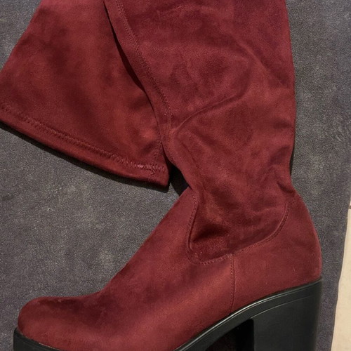 Over-the-knee boots used, burgundy suede, size 41