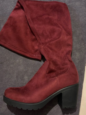 Over-the-knee boots used, burgundy suede, size 41