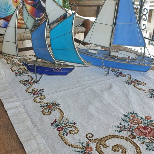 Set of sailboats like new made of steel and glass