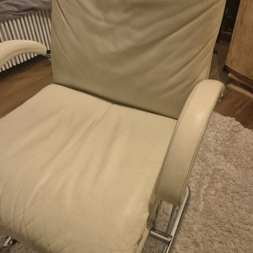 Office chairs beige used, set of 2, leatherette or leather
