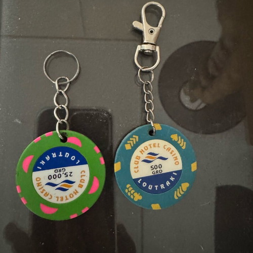 Casino Loutraki Drachma Chips like new, souvenir keychains