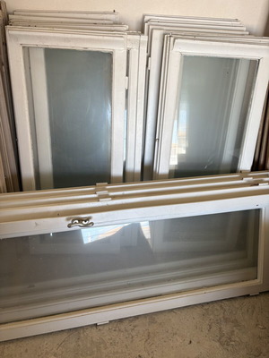 Wooden window frames set with 5 windows and 2 balcony door pairs, white