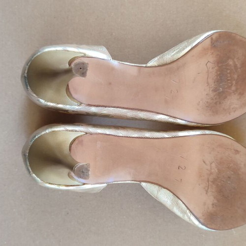 Peep-toe heels used, gold leather size 37