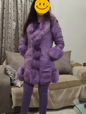 Purple leather coat jacket new with fur details