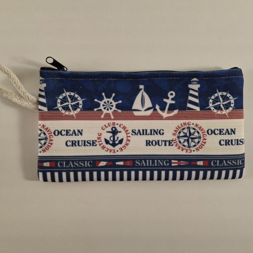 Handmade wallet with nautical design, new, white and blue