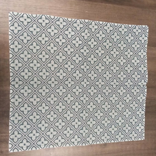 Table runner with two napkins new, white canvas with blue geometric design