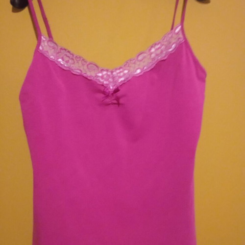 Laura Ashley sleeveless top with lace, fuchsia, UK 12