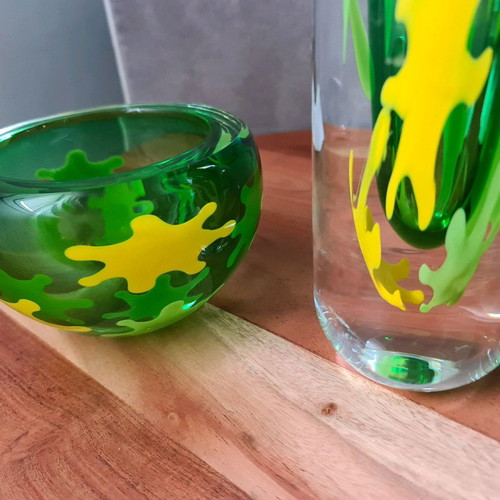 Vase and bowl splash green set used