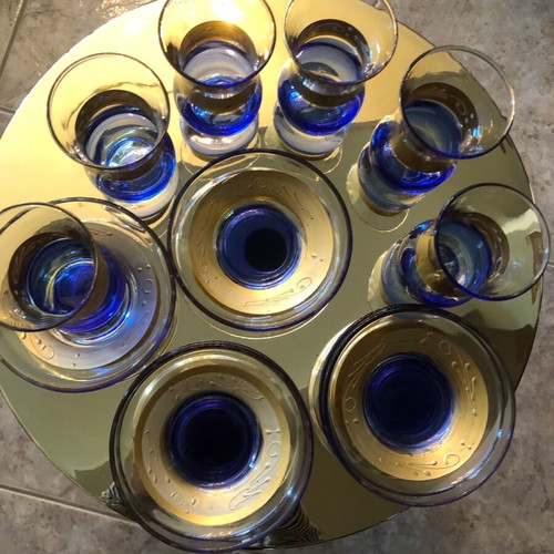 Tea glasses new, set of 6 blue with gold