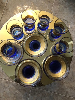 Tea glasses new, set of 6 blue with gold