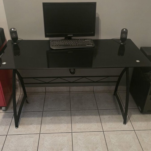 Computer desk like new with black thick glass surface