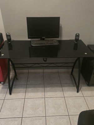 Computer desk like new with black thick glass surface