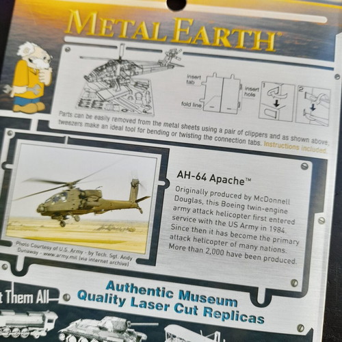 AH-64 Apache Metal Earth 3D laser cut models new