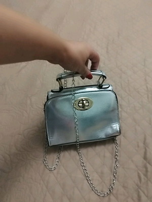 Silver shoulder bag new with gold twist-lock and chain