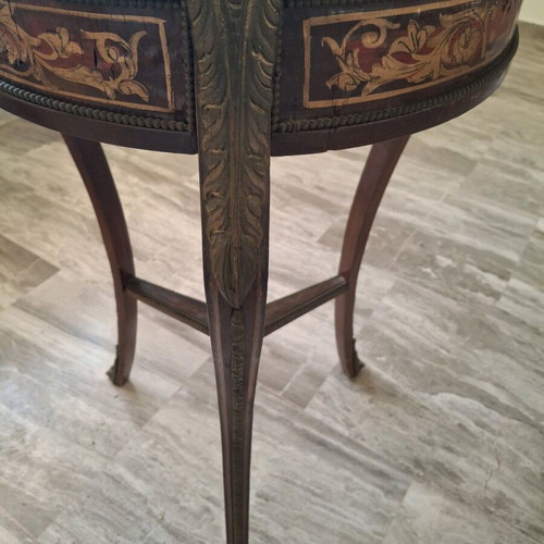 Vintage Louis XV style round table with Boulle marquetry, Italian mid-century