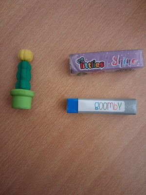 Erasers set like new with The Littlies, Goomby, MAS, and Disney Minnie Mouse