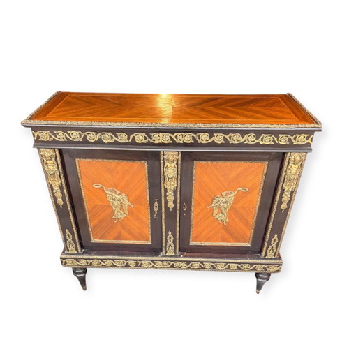 French Louis XVI Napoleon III Credenza used, ormolu marquetry