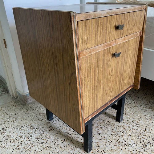 Bedroom furniture set used, iron bed frame with wood-look formica