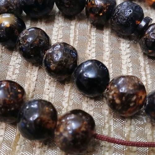 Amber Worry Beads used, Baltic amber, silver elements, 33 beads