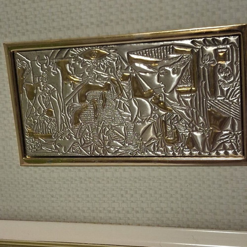 Guernica embossed metal plaque decoration like new with gilded details