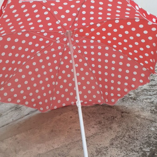 Beach umbrella new, 1.60 m diameter, red with white dots