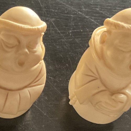 Set of 4 used alabaster monks with humorous poses