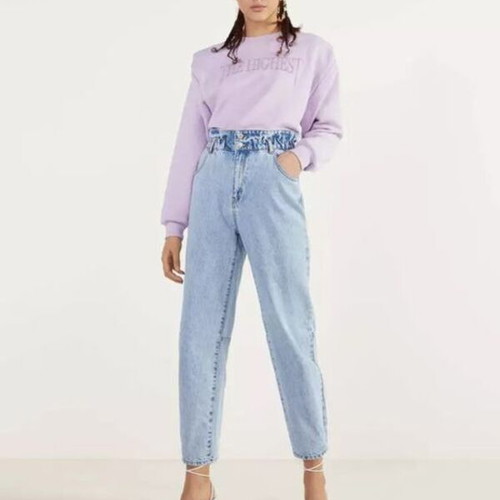 Bershka Μπλούζα φούτερ καινούργιο medium μωβ με έντονους ώμους και βάτες