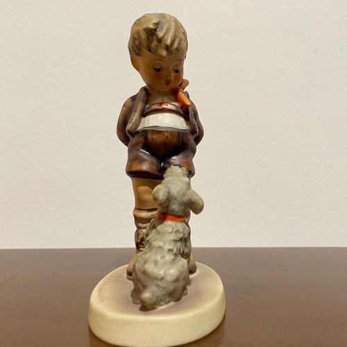 Hummel Goebel vintage porcelain figurine of child with dog and flowers