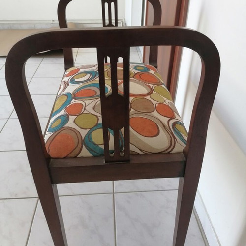 Elegant entrance seat with rosewood and colorful fabric, like new
