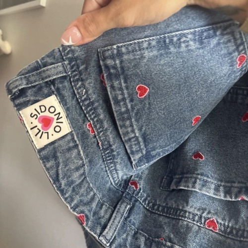 Lili Sidonio limited edition straight denim pants with hearts, size W26