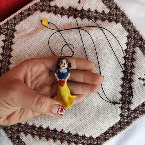 Long Snow White Necklace made of polymer clay custom made