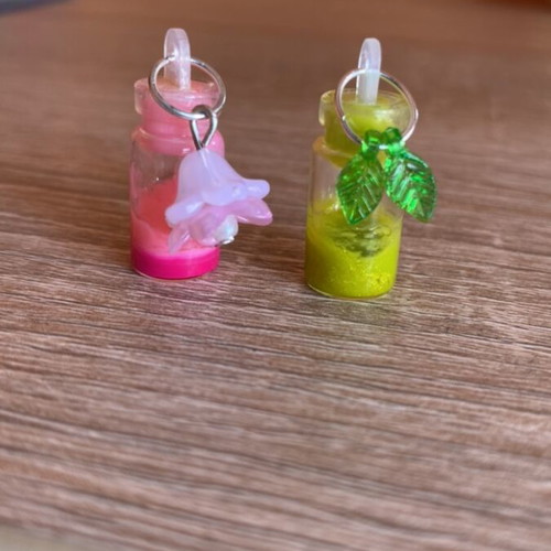 Decorative handmade bottle set pink flower and yellow-green leaves