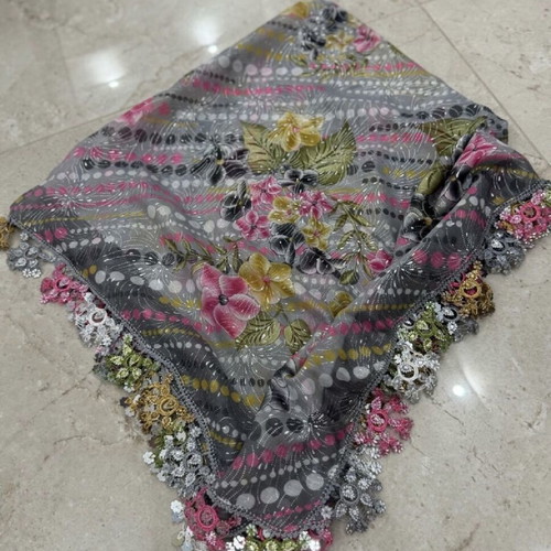 Kerchief new, handmade, gray multicolor