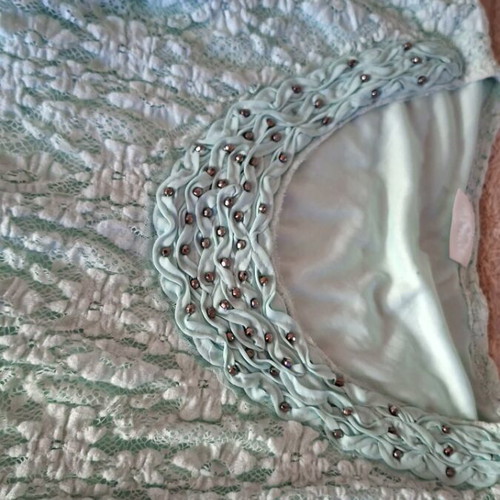 Mint lace blouse C&A with beads on neckline, like new