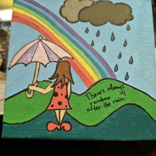 Framed art new with message "There's always rainbow after the rain"