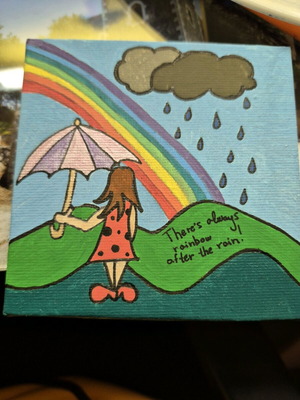 Καδράκι καινούργιο με σχέδιο ουράνιο τόξο και κορίτσι