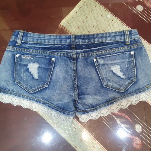 Jeans shorts decorated with beads, size S