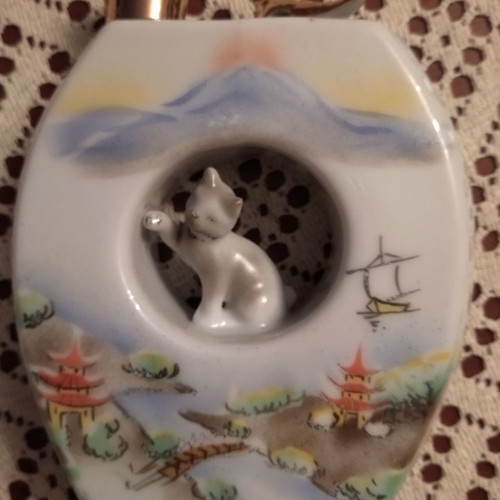 Japanese porcelain sake set used, 12 cups and carafe with tray