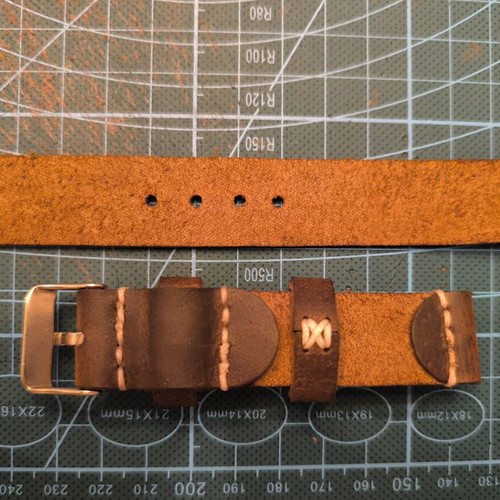 Handmade leather watch strap, brown and green, custom sizes