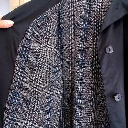 Trench coat classic used, black gabardine with warm lining, size 48