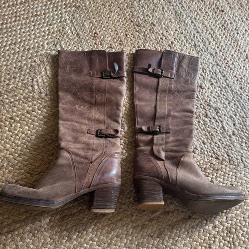 Leather knee-high boots used, brown, size 41