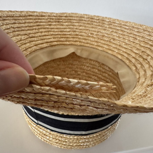 Women’s Straw Rattan Hat with Ribbon CCC like new, size L, beige and black