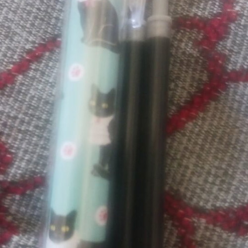 Pen with turquoise cat design, 2 ink refills