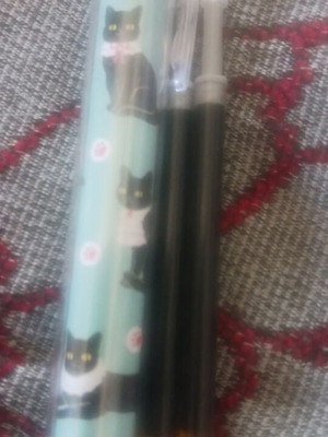 Pen with turquoise cat design, 2 ink refills