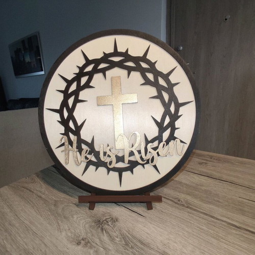 Handmade wooden Easter table decoration He is Risen new