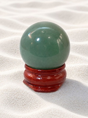 Decorative desk sphere with rosewood base and aventurine stone