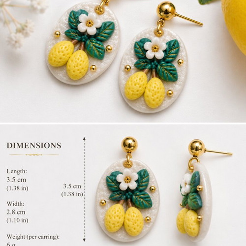 Handmade Lemon Earrings Polymer Clay New