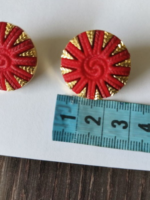 Buttons red with gold, pack of 10, new