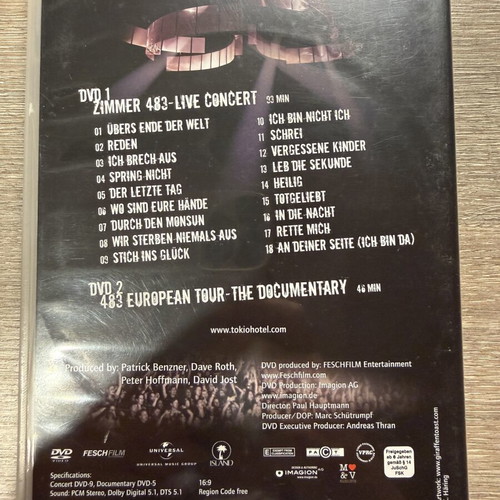 Tokio Hotel Zimmer 483 Live collectible DVD new